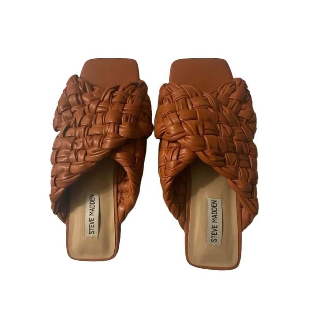 Steve Madden Marina Sandals Tan Woven Flat Slides